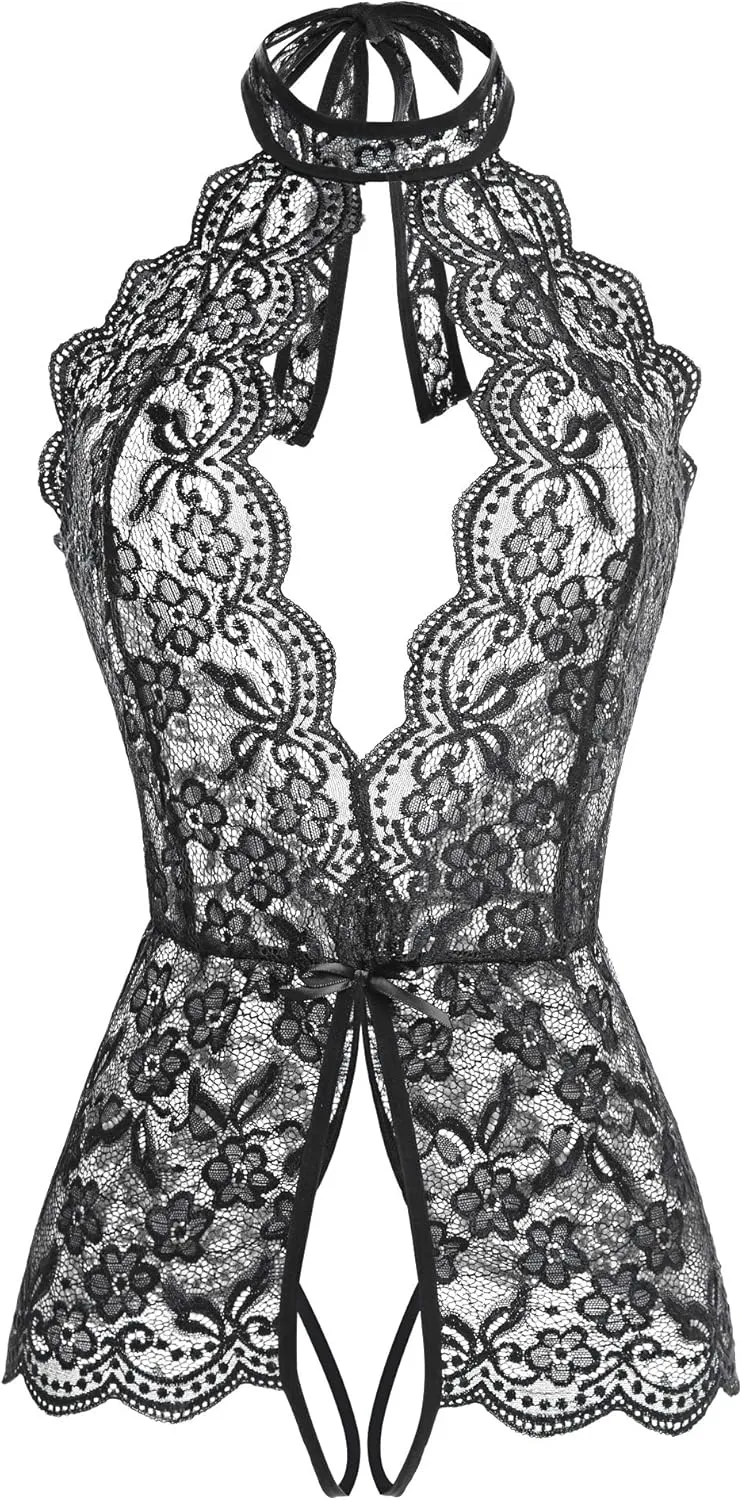 Women Lingerie for Women Deep V Halter One Piece Teddy Bodysuit