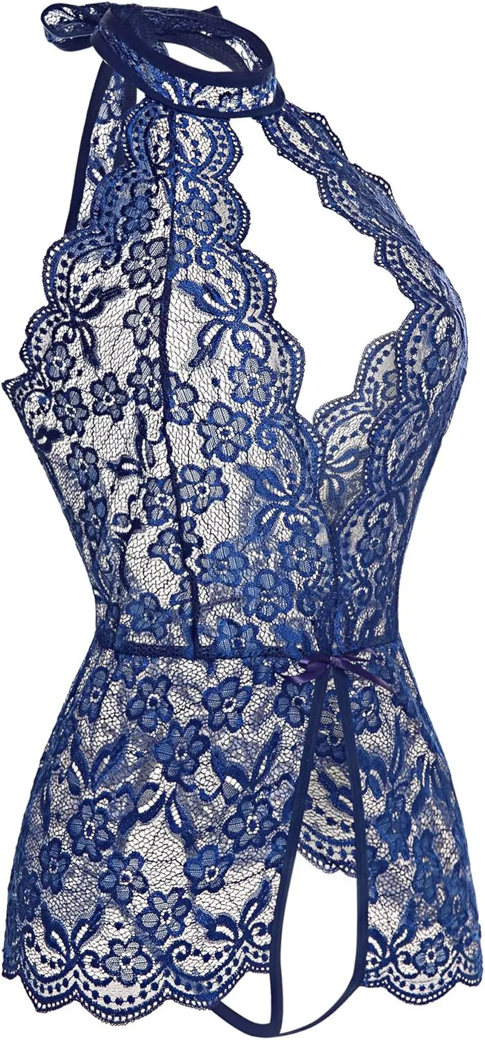 Women Lingerie for Women Deep V Halter One Piece Teddy Bodysuit