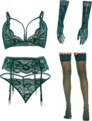 Women Lingerie with Stockings and Gloves or Eye-mask,Garter Belt Lingerie Set
