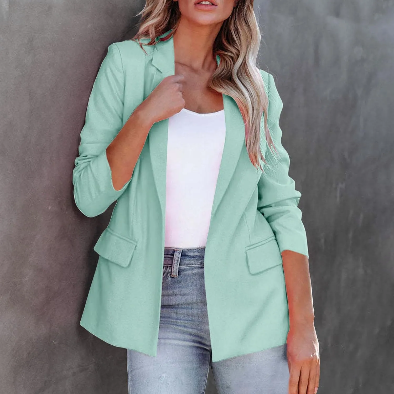 Women Open Front Blazers 2024 Sleeve Front Notched Collar Suit Cardigan Cardigan Fall Fashion Work Office Blazer