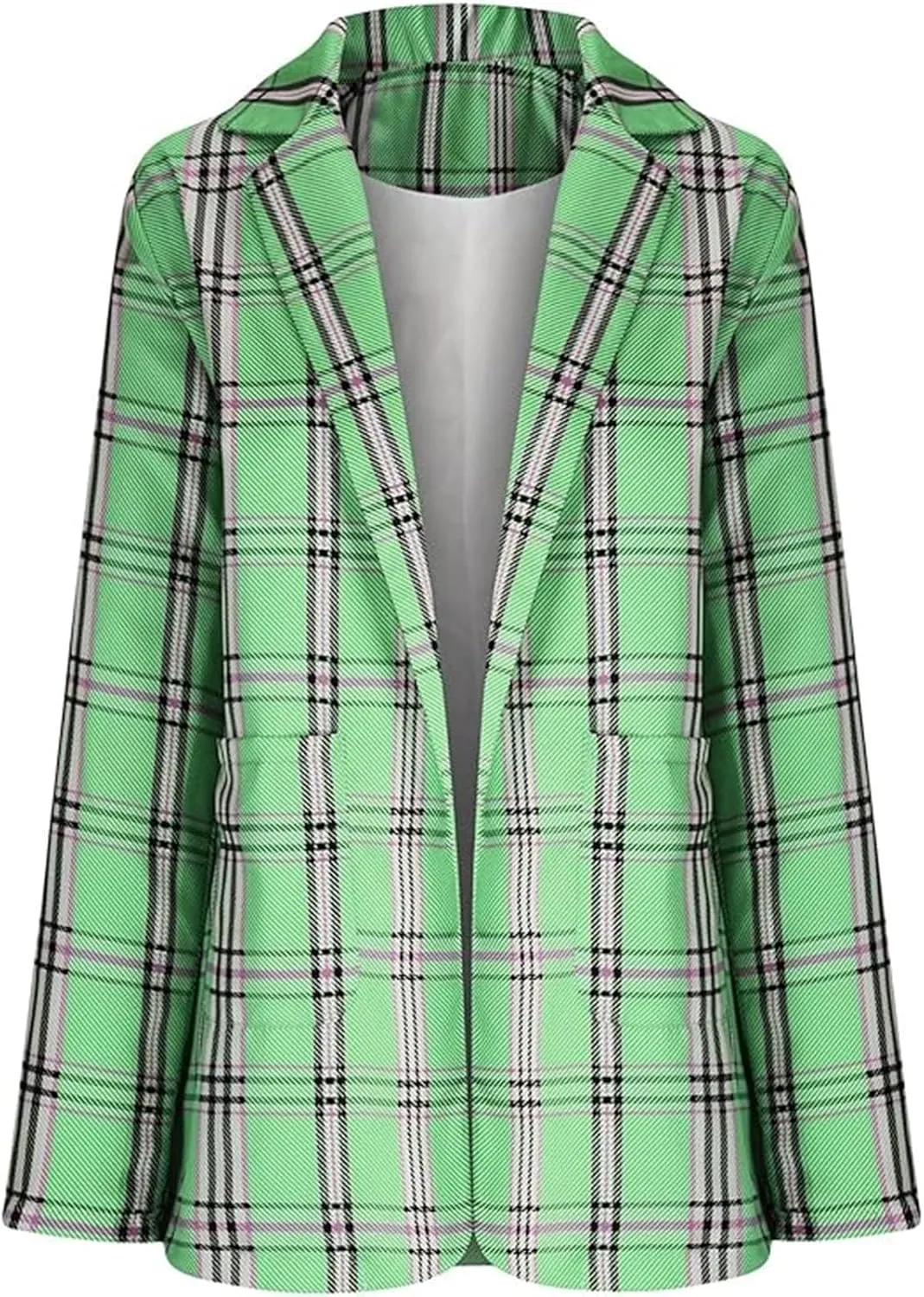 Women Plaid Sweatshirt Blazer Plus Size Notch Lapel Business Work Checkered Suit Jacket Stylish Open Front Cardigan