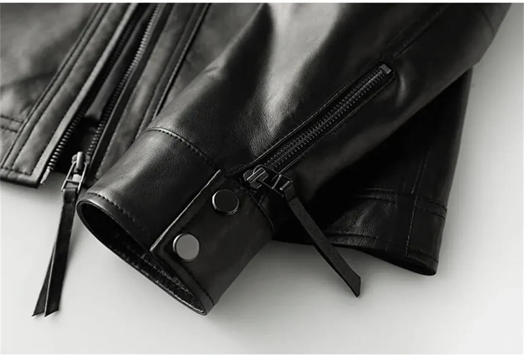 Women Short Long Sleeve Moto Biker Jackets Vintage Brown Slim Real Leather Jackets
