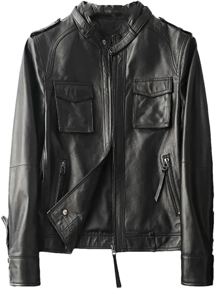 Women Short Long Sleeve Moto Biker Jackets Vintage Brown Slim Real Leather Jackets