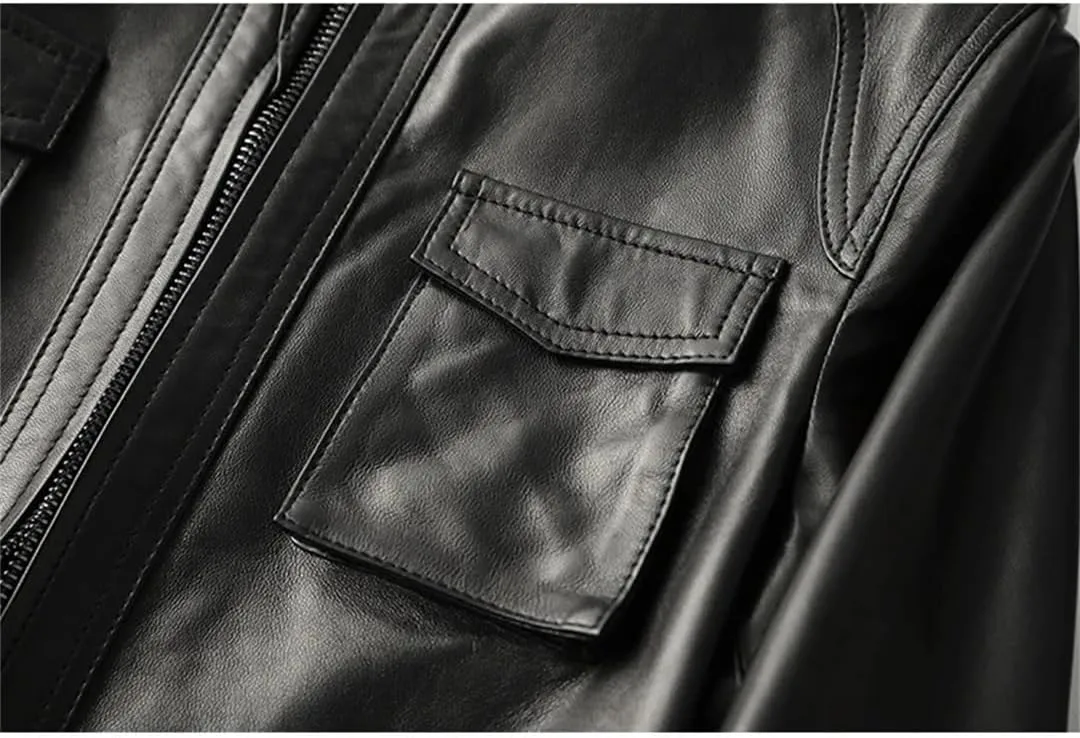 Women Short Long Sleeve Moto Biker Jackets Vintage Brown Slim Real Leather Jackets