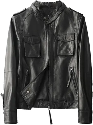 Women Short Long Sleeve Moto Biker Jackets Vintage Brown Slim Real Leather Jackets