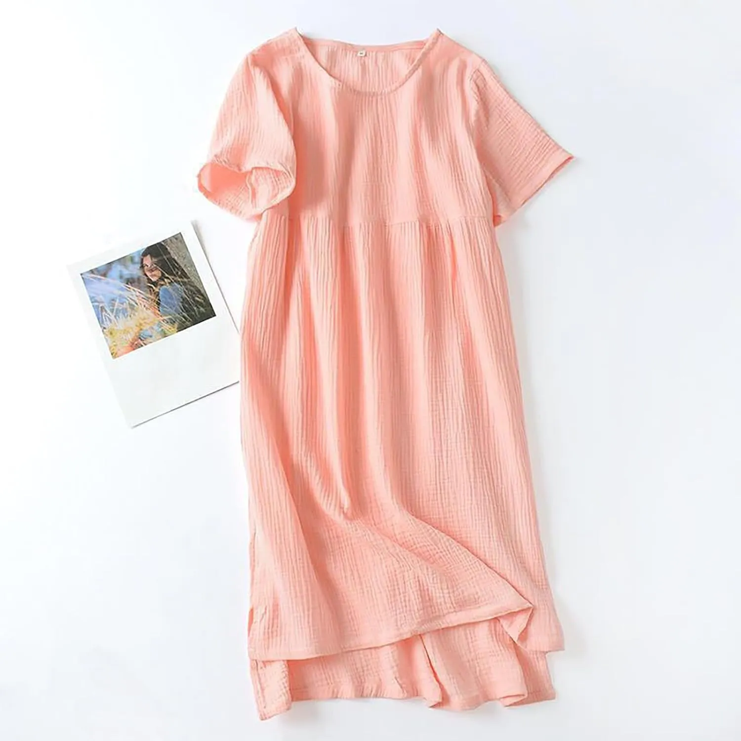 Women Summer Short Sleeve Midi Shirt Dress Casual Crew Neck High-Low Split Hem Shift Dresses Soft Lightweight Loungewear