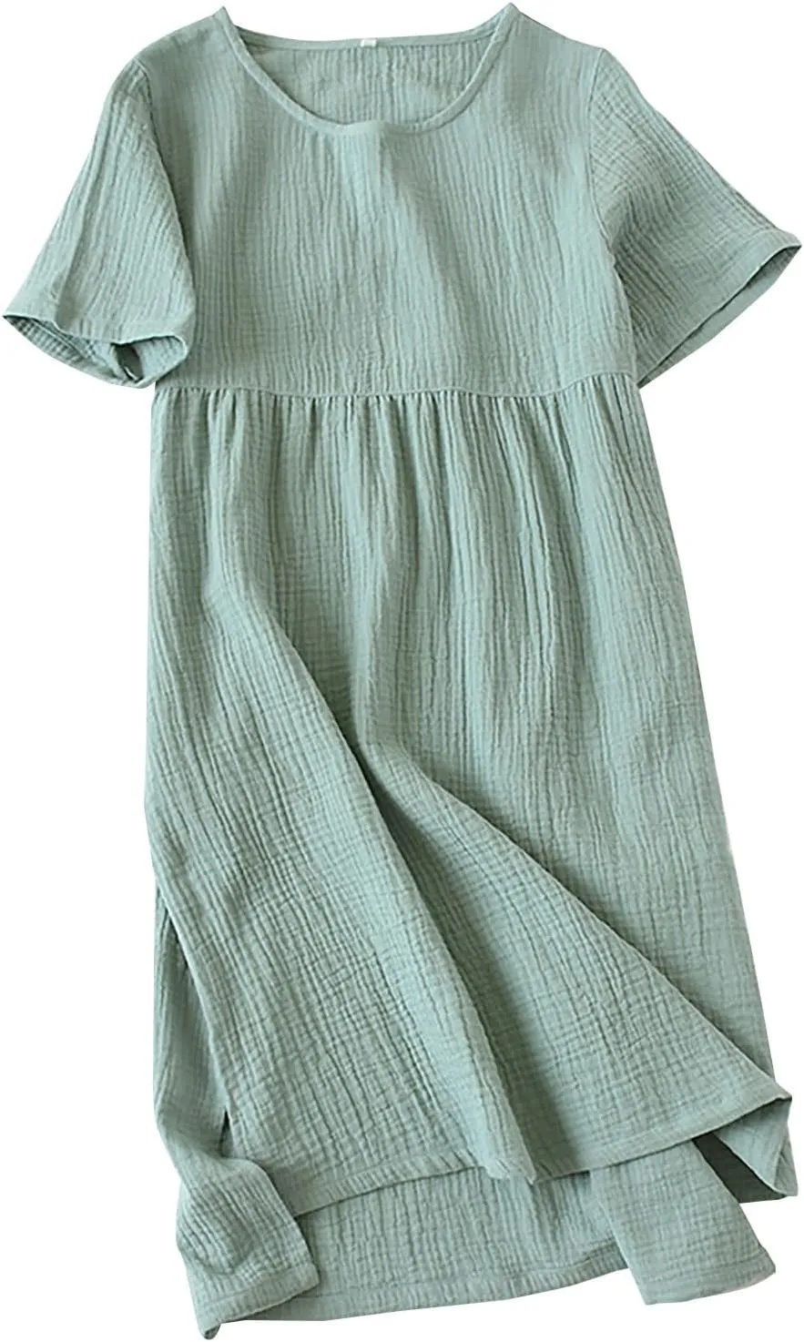 Women Summer Short Sleeve Midi Shirt Dress Casual Crew Neck High-Low Split Hem Shift Dresses Soft Lightweight Loungewear