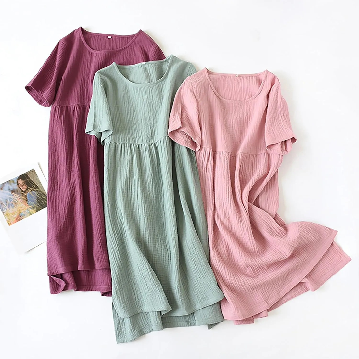 Women Summer Short Sleeve Midi Shirt Dress Casual Crew Neck High-Low Split Hem Shift Dresses Soft Lightweight Loungewear