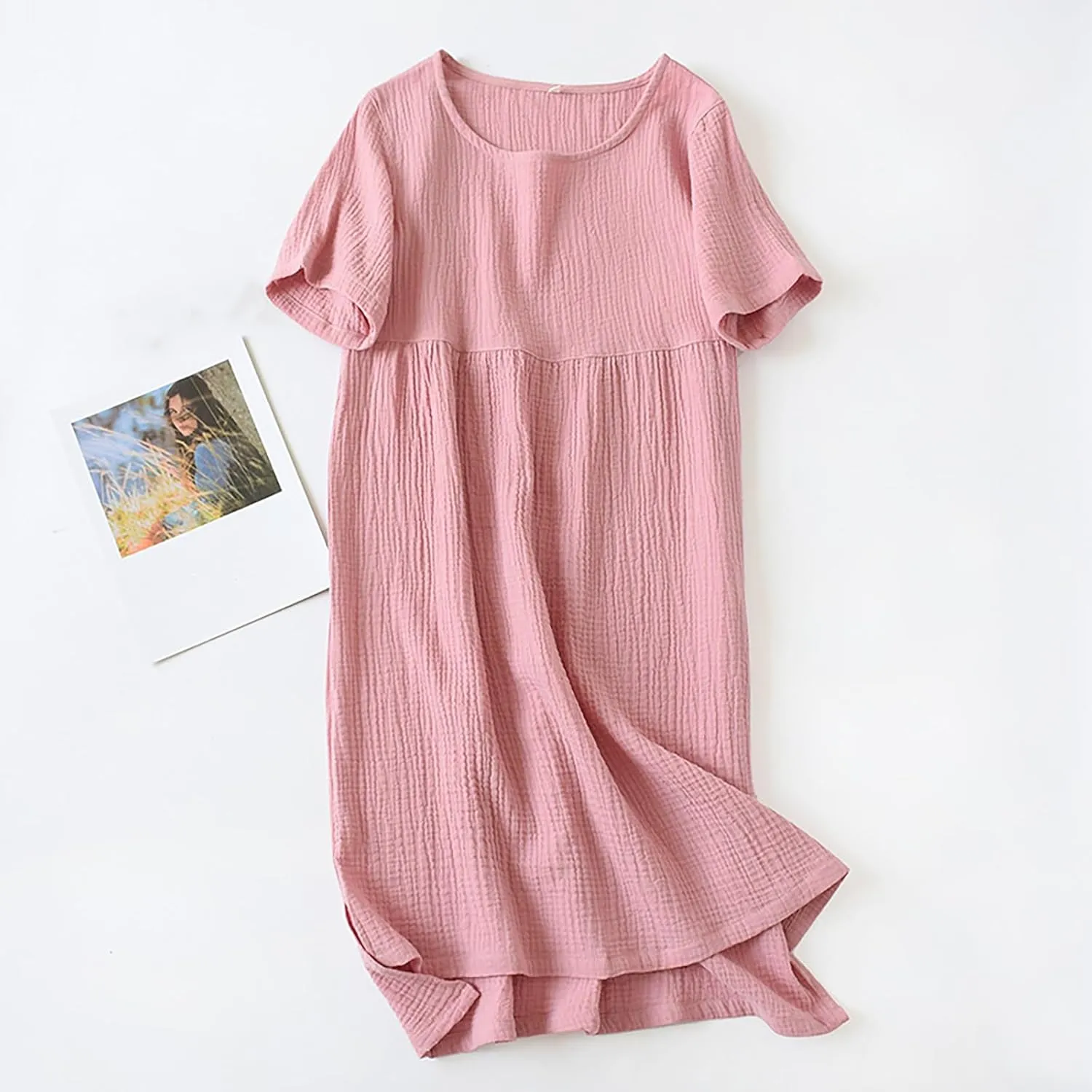 Women Summer Short Sleeve Midi Shirt Dress Casual Crew Neck High-Low Split Hem Shift Dresses Soft Lightweight Loungewear