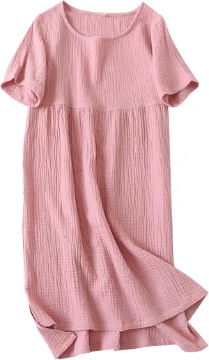 Women Summer Short Sleeve Midi Shirt Dress Casual Crew Neck High-Low Split Hem Shift Dresses Soft Lightweight Loungewear