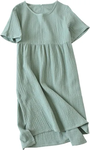 Women Summer Short Sleeve Midi Shirt Dress Casual Crew Neck High-Low Split Hem Shift Dresses Soft Lightweight Loungewear