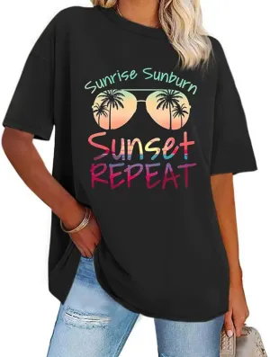 Women T Shirts Short Sleeve Tees Summer Oversized Crewneck Casual Fashion Graphic Printed Loose Tops Blouses 2025