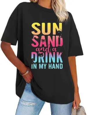 Women T Shirts Short Sleeve Tees Summer Oversized Crewneck Casual Fashion Graphic Printed Loose Tops Blouses 2025