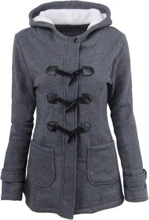 Women Trendy Horn Buttons Jackets Casual Fall Winter Coats Outwear Padded Hooded Parka Jacket Plain Overcoat