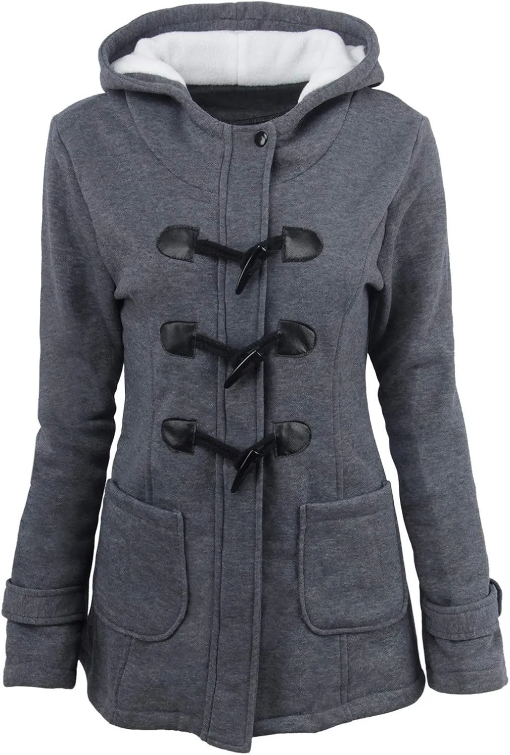 Women Trendy Horn Buttons Jackets Casual Fall Winter Coats Outwear Padded Hooded Parka Jacket Plain Overcoat