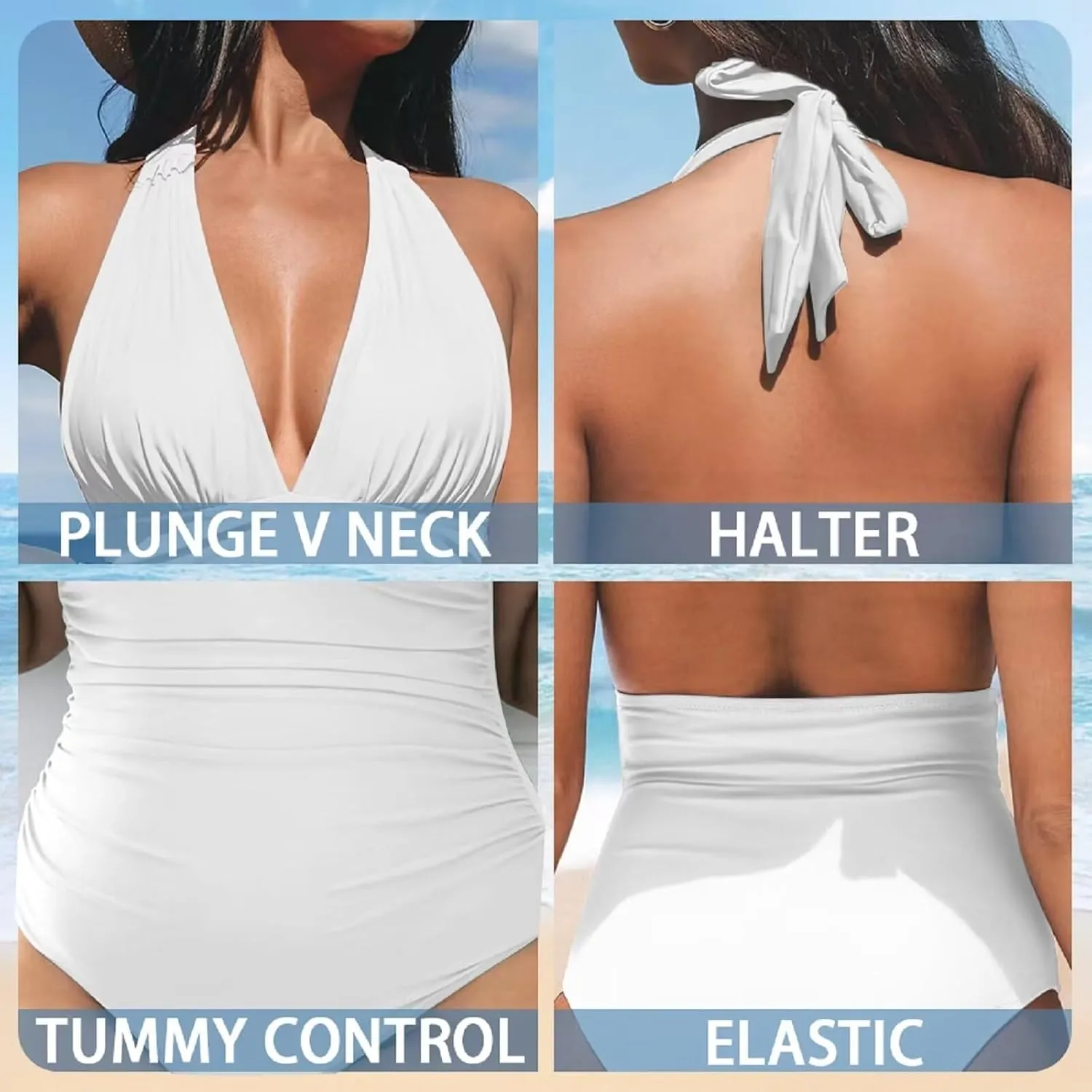 Women Tummy Control Bathing Suits Halter One Piece Swimsuits Polynesian Print Halter Push Up Bathing Suits