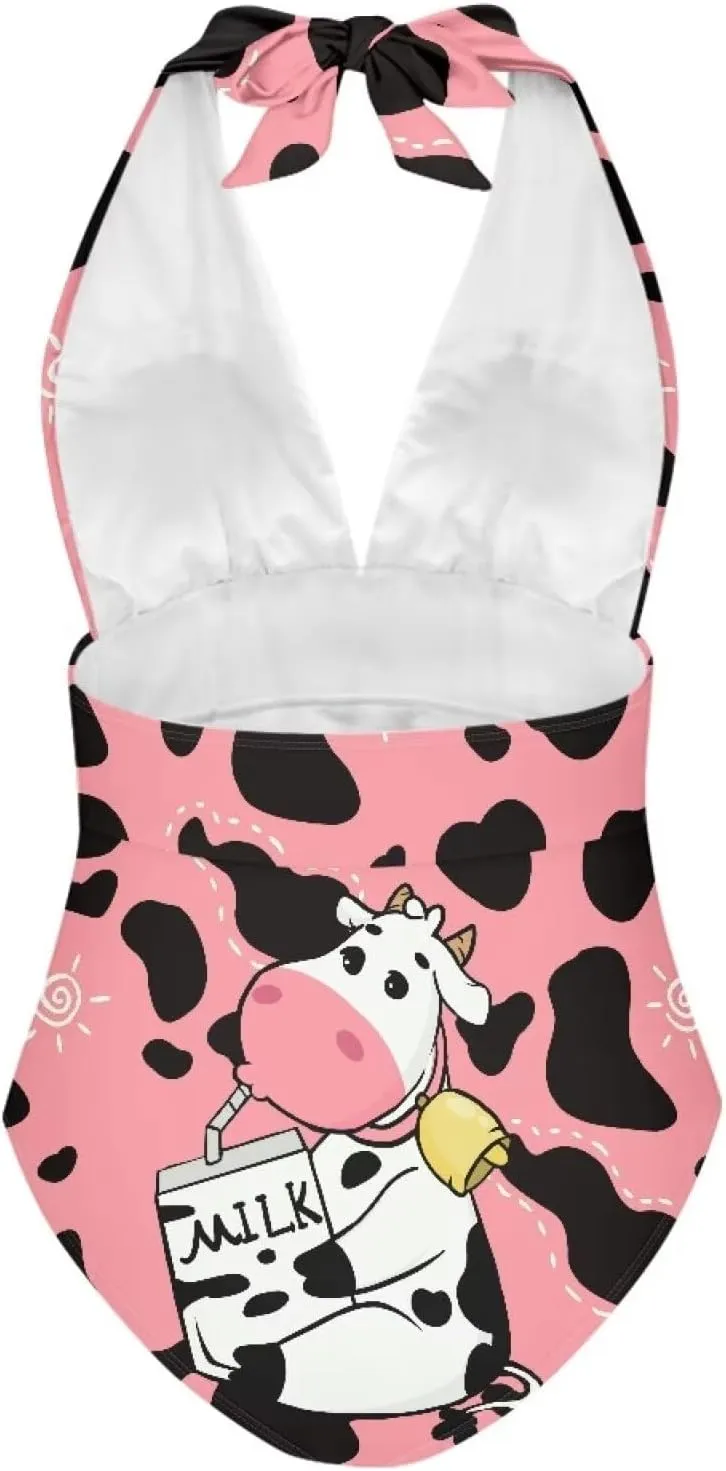 Women Tummy Control Bathing Suits Halter One Piece Swimsuits Push Up Bathingsuits Padded Swim Suits Leopard Print