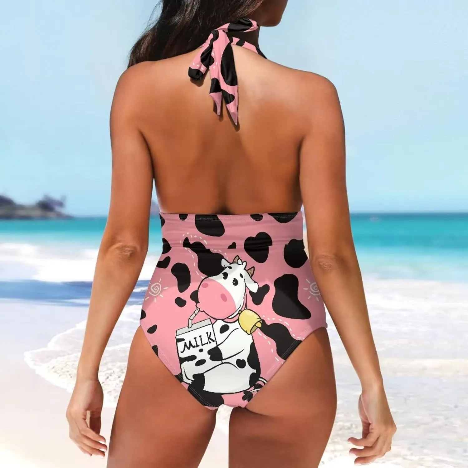 Women Tummy Control Bathing Suits Halter One Piece Swimsuits Push Up Bathingsuits Padded Swim Suits Leopard Print