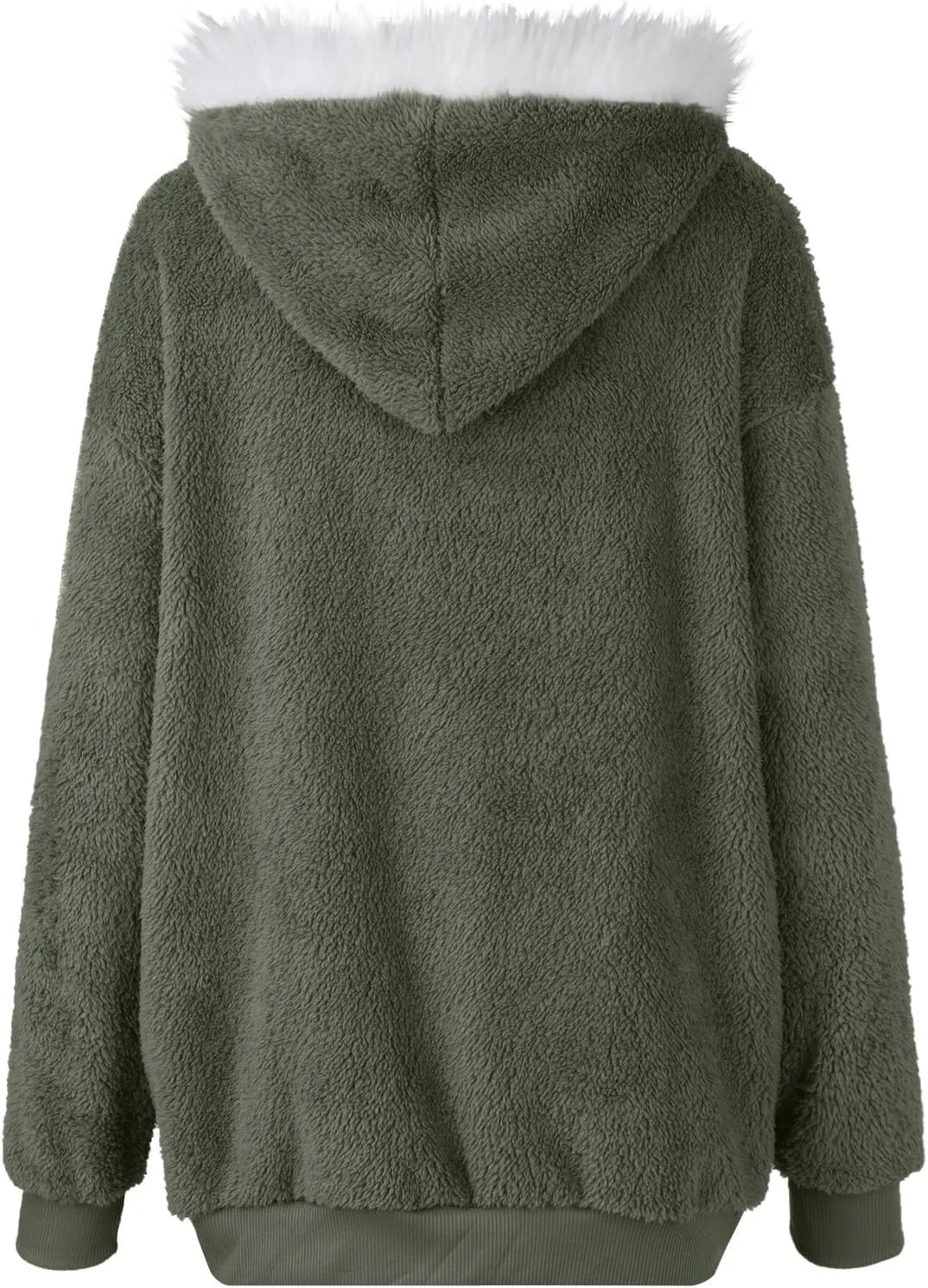 Women Winter Faux Fur Coat Trendy Long Sleeve Fuzzy Fleece Outerwear Zipper Sherpa Jackets with Hood Plus Size Tops