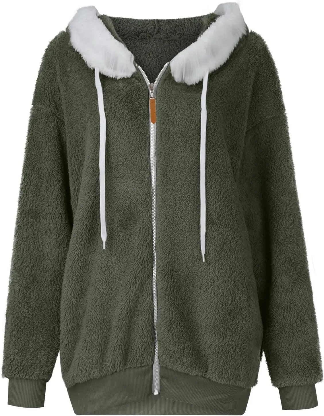 Women Winter Faux Fur Coat Trendy Long Sleeve Fuzzy Fleece Outerwear Zipper Sherpa Jackets with Hood Plus Size Tops