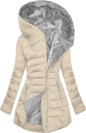 Women Winter Warm Coats Plush Fleece Lined Jackets with Pockets Zip Up Hoodie Quilted Puffer Padded Overcoat