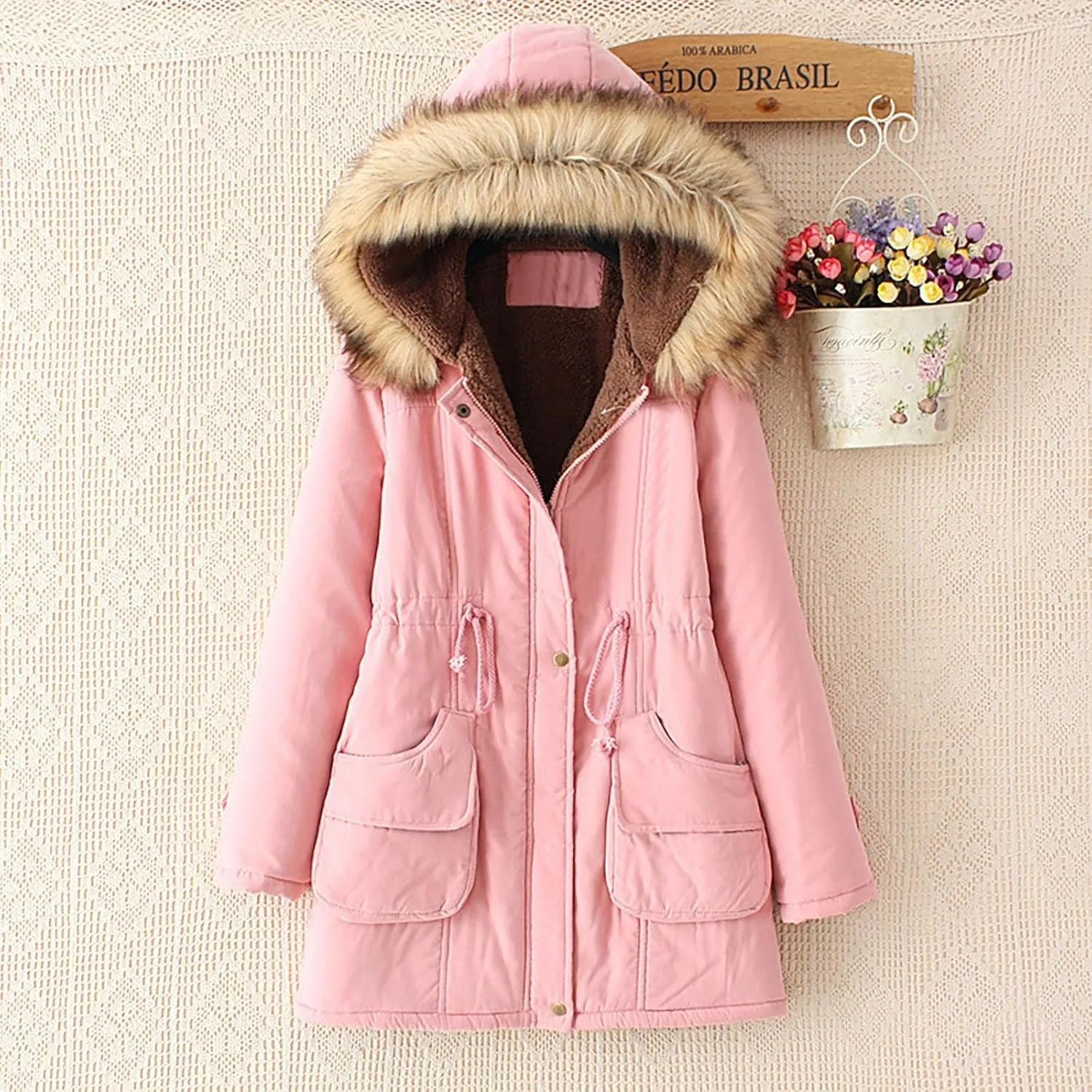 Womens 2024 Classic Zip Up Solid Fleece Coat Long Sleeve Hooded Pocket Overcoat Warm Fitted Soft Outwear Daily Outwear