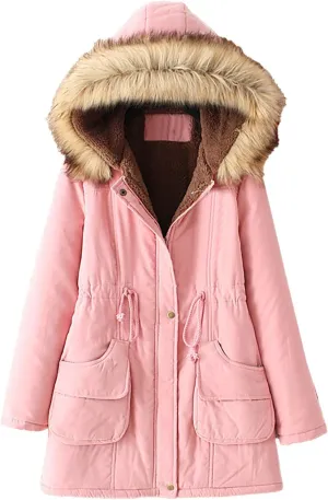 Womens 2024 Classic Zip Up Solid Fleece Coat Long Sleeve Hooded Pocket Overcoat Warm Fitted Soft Outwear Daily Outwear