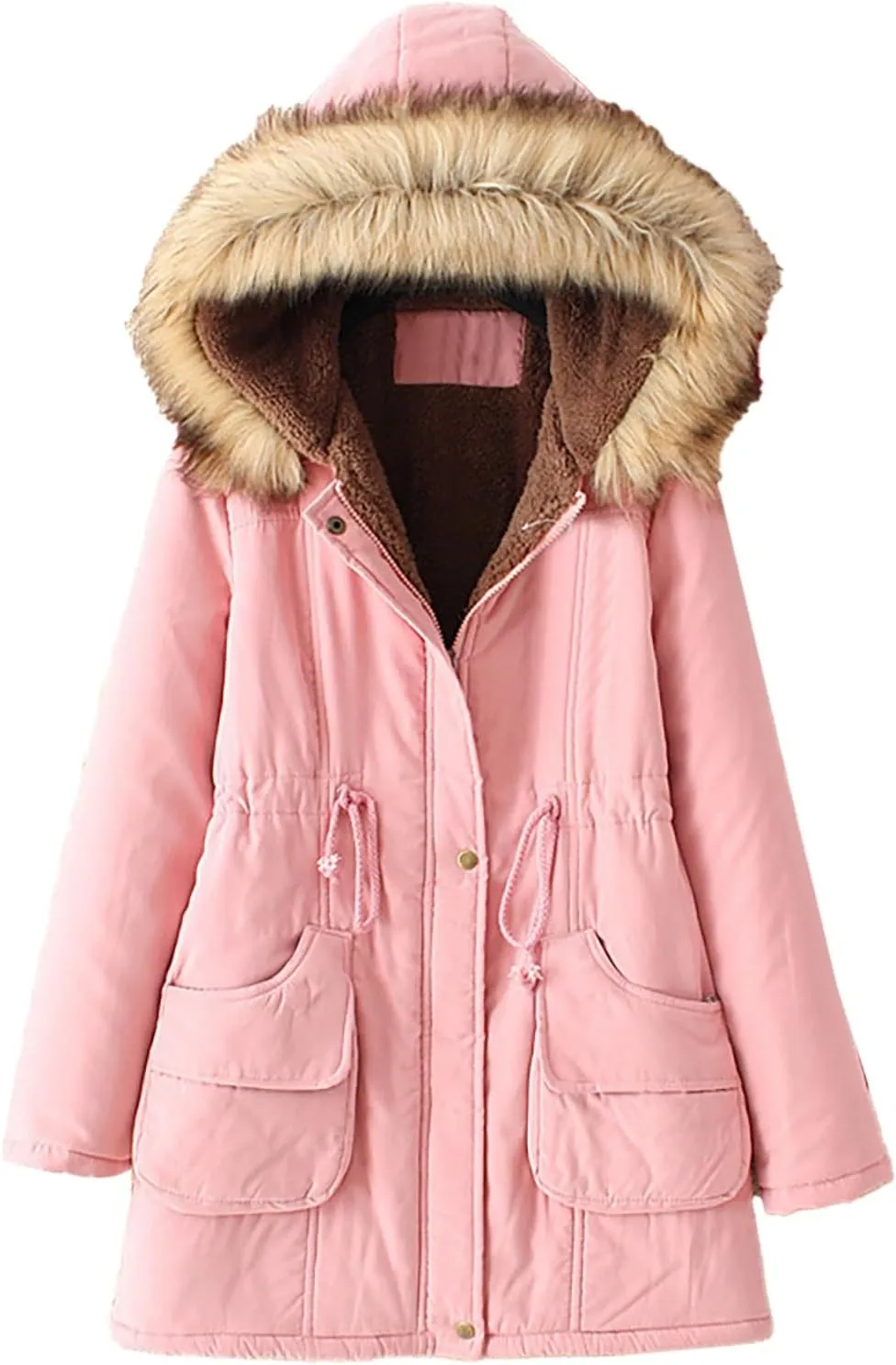 Womens 2024 Classic Zip Up Solid Fleece Coat Long Sleeve Hooded Pocket Overcoat Warm Fitted Soft Outwear Daily Outwear