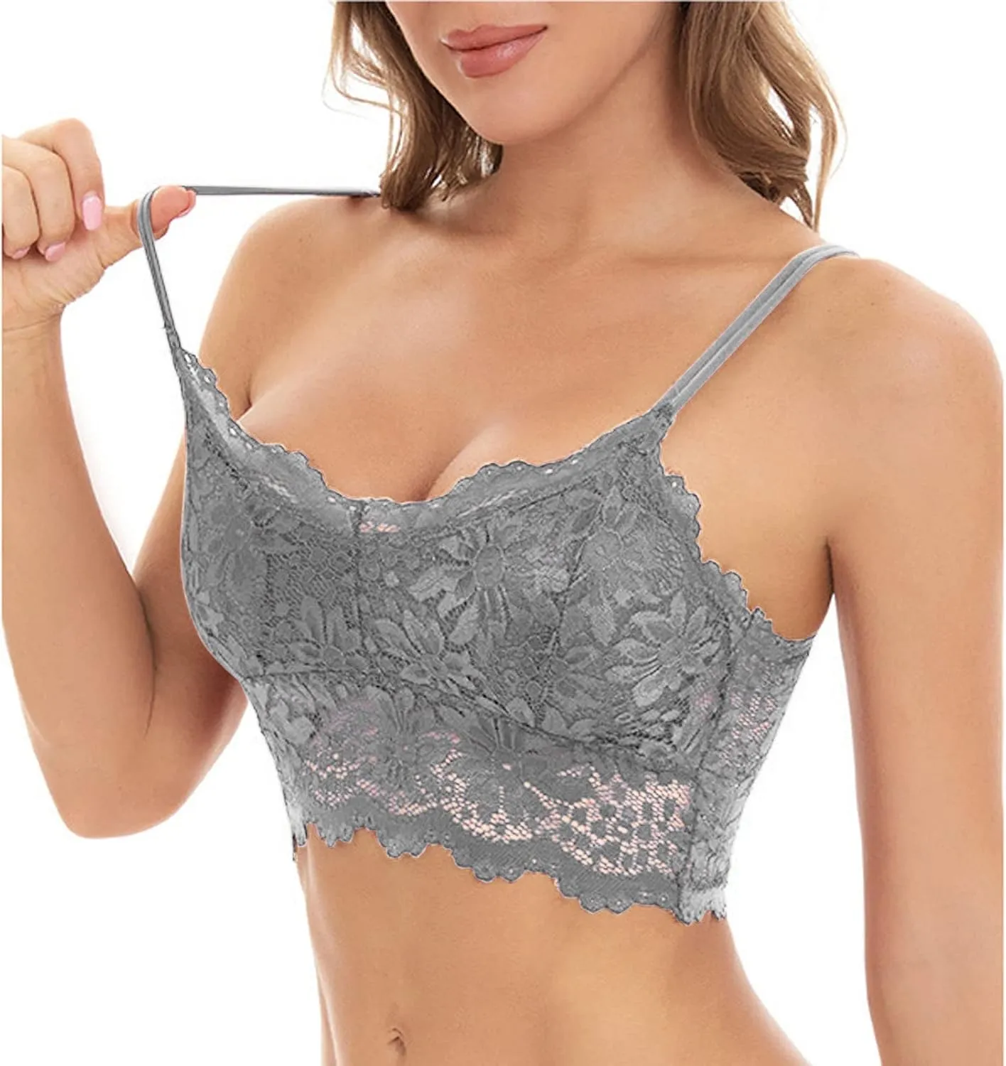 Womens 2024 Lace Bralettes Comfy Spaghetti Strap Knit Comfortable Everyday Bra Underwire T-Shirt Bra