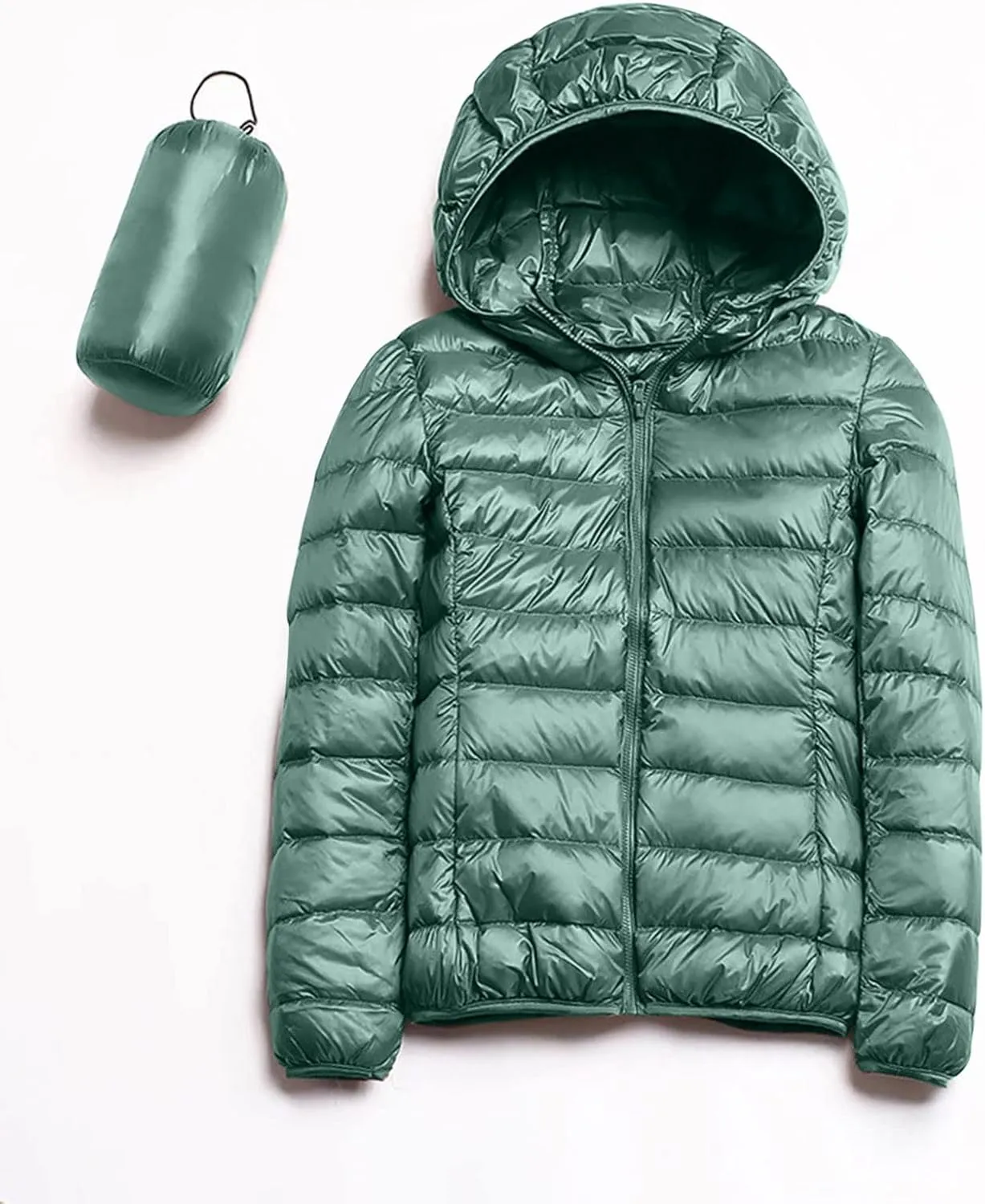 Womens 2024 Winter Warm Waterproof Solid Puffer Coat Zipper with Hood Quilted Down Coat Casual Slim Outdoor Overcoat