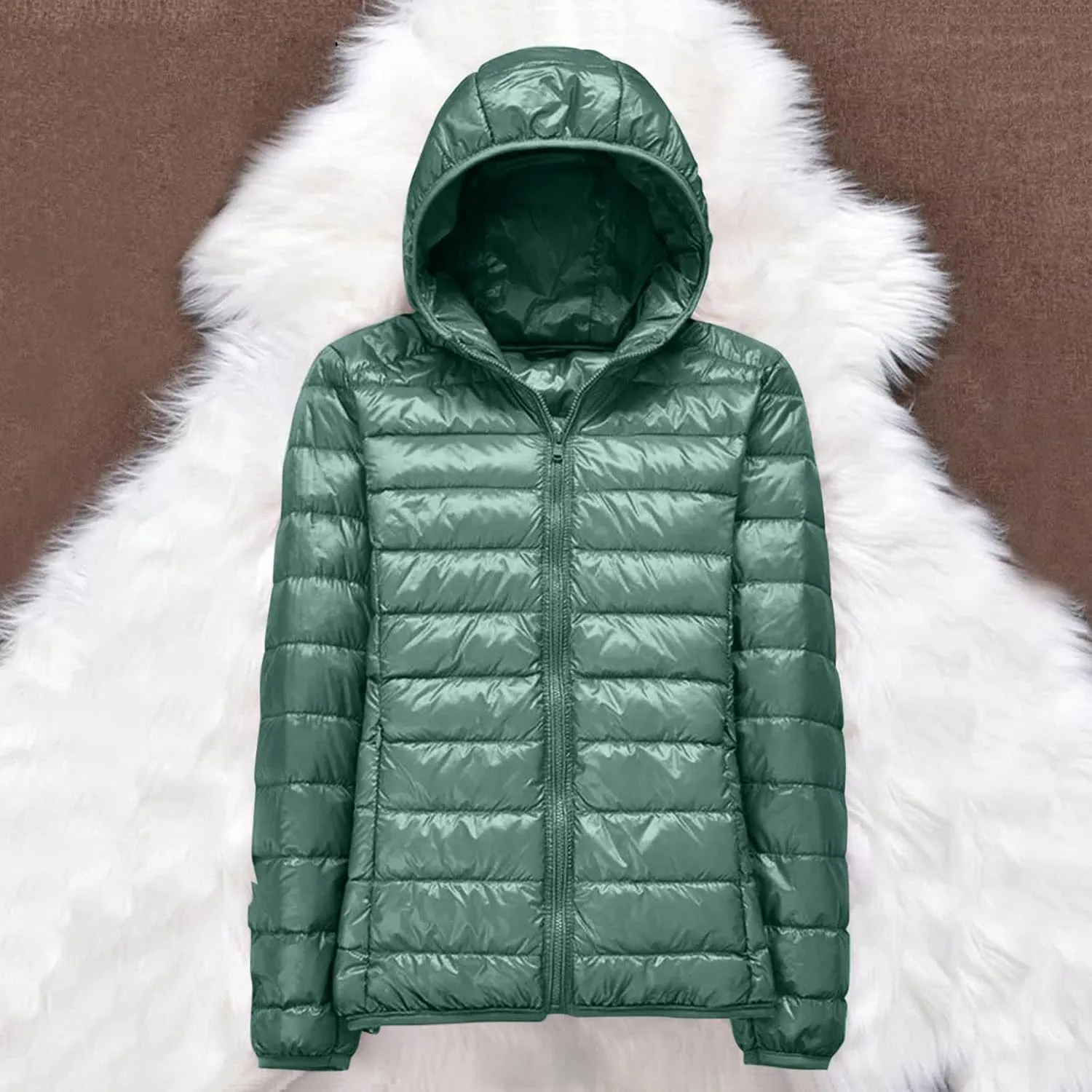 Womens 2024 Winter Warm Waterproof Solid Puffer Coat Zipper with Hood Quilted Down Coat Casual Slim Outdoor Overcoat