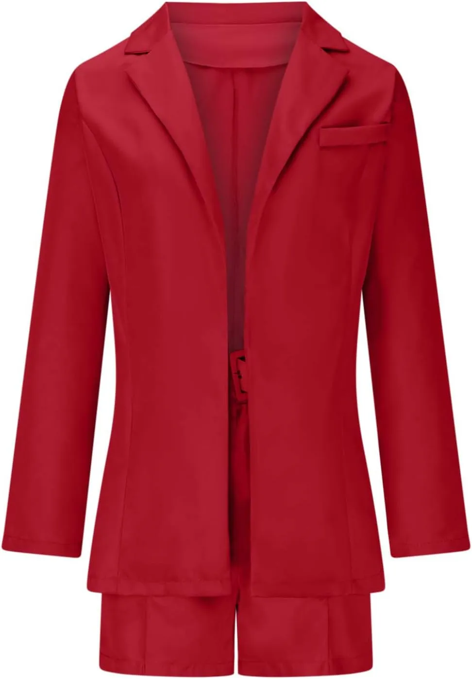 Women's 3 Piece Office Work Suit Set Long Sleeves Blazer  Shorts with Belt Solid Casual Lapel Front Open Cardigan