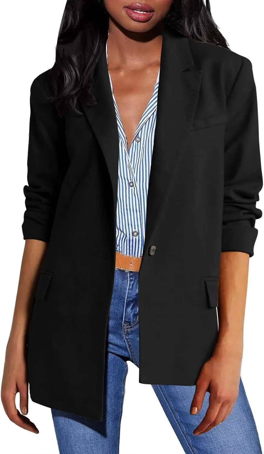 Womens Blazer Jacket Lapel Collar Trendy Work Office Blazer Jackets Outerwear Business Casual Suit Jackets