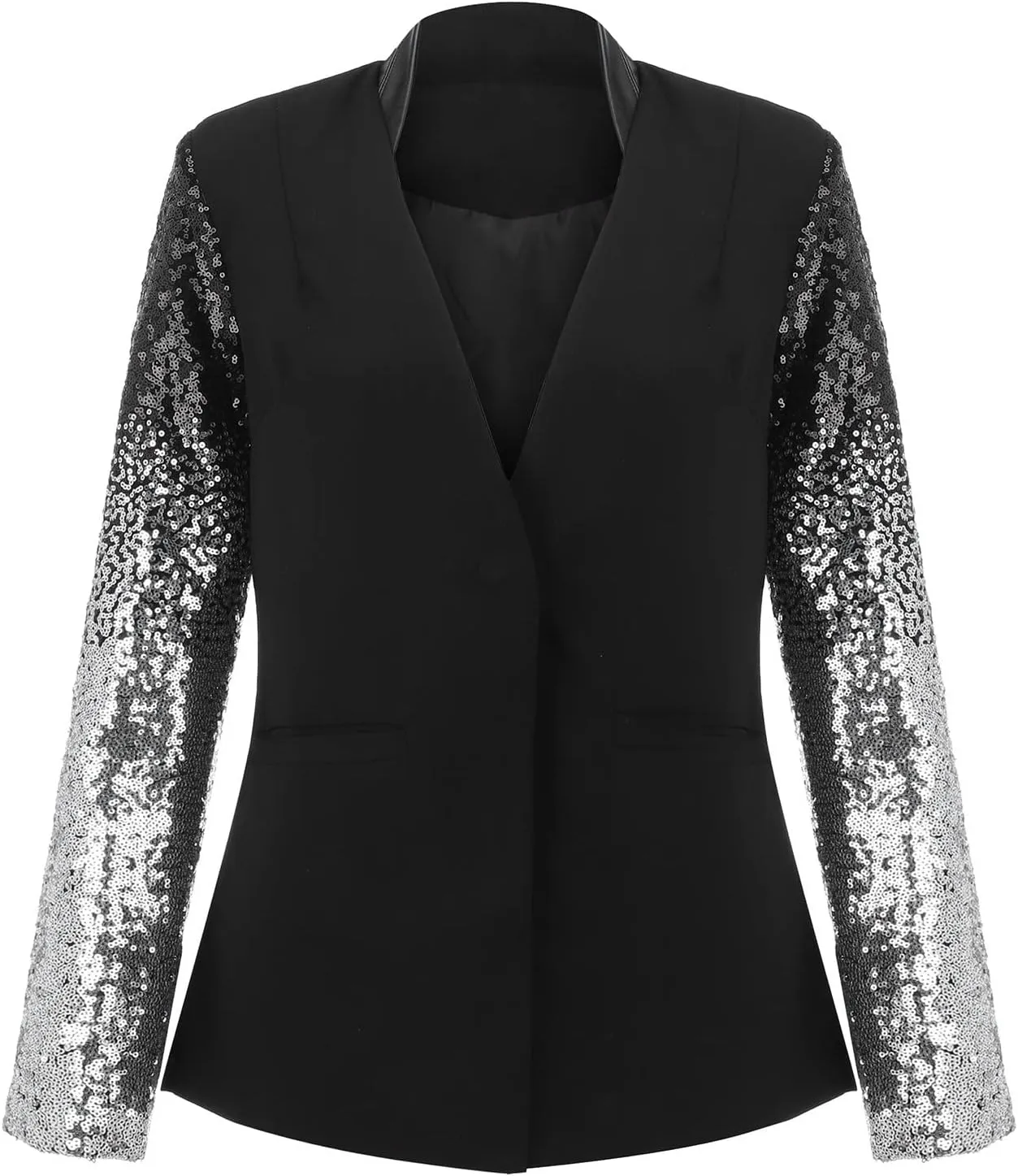 Womens Blazers Casual Fall,Leather Stand Up Gradient Sequin Patchwork Long Sleeve Womens Blazers for Work Casual