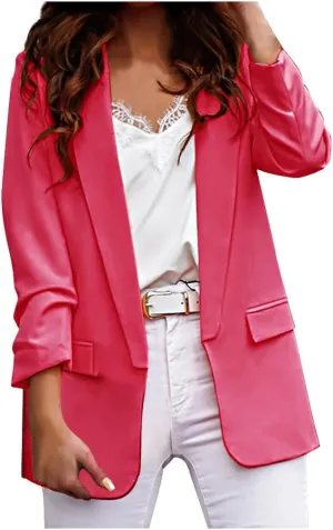 Women's Blazers Casual Lightweight Buttonless Plus Size Boyfriend Blazers Long Sleeve Slim Fit Dressy Work Blazer