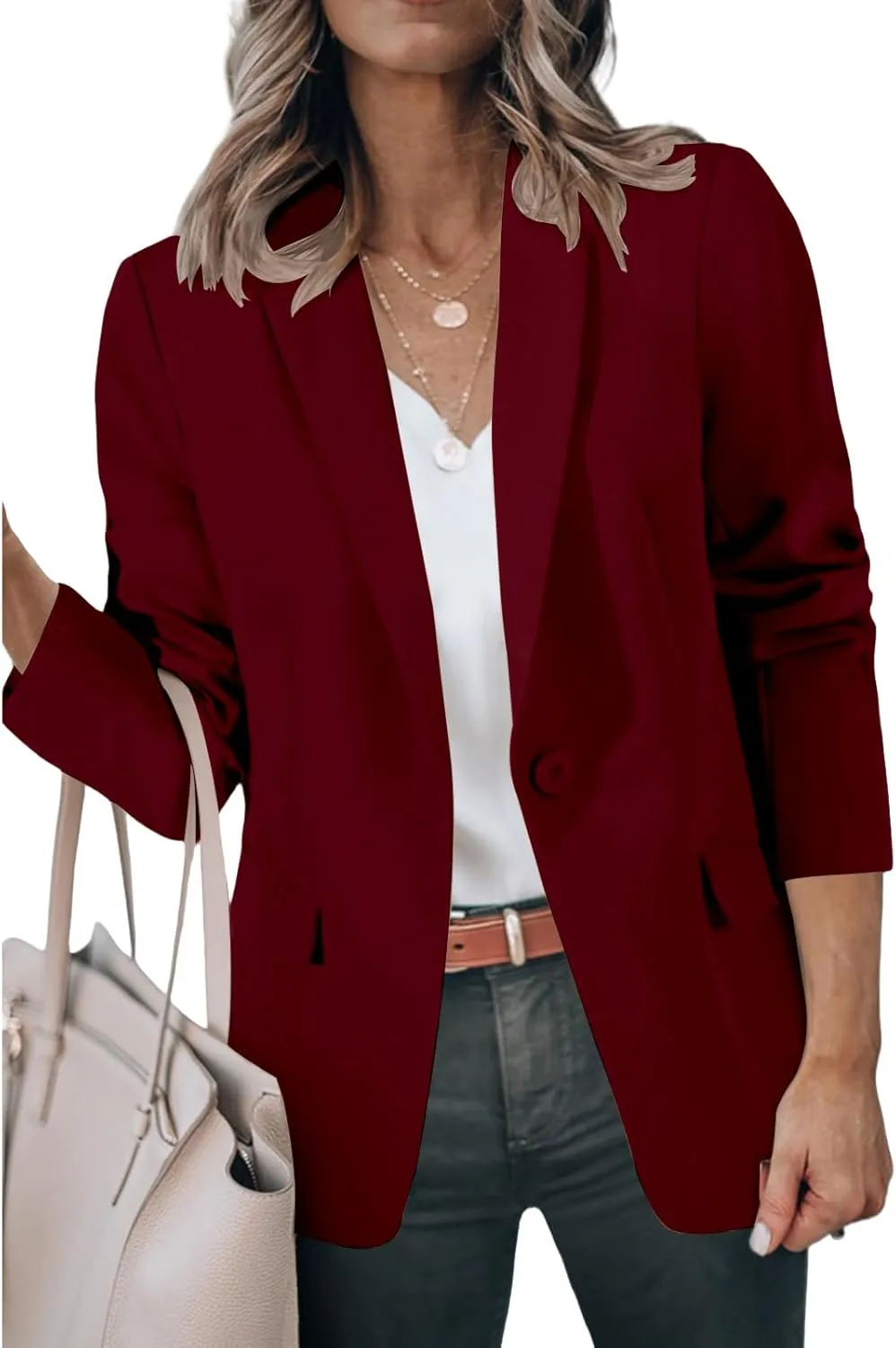 Women's Blazers Casual Lightweight Work Office Blazer Button Long Sleeve Blazers Open Front Cardigan Suit Jacket