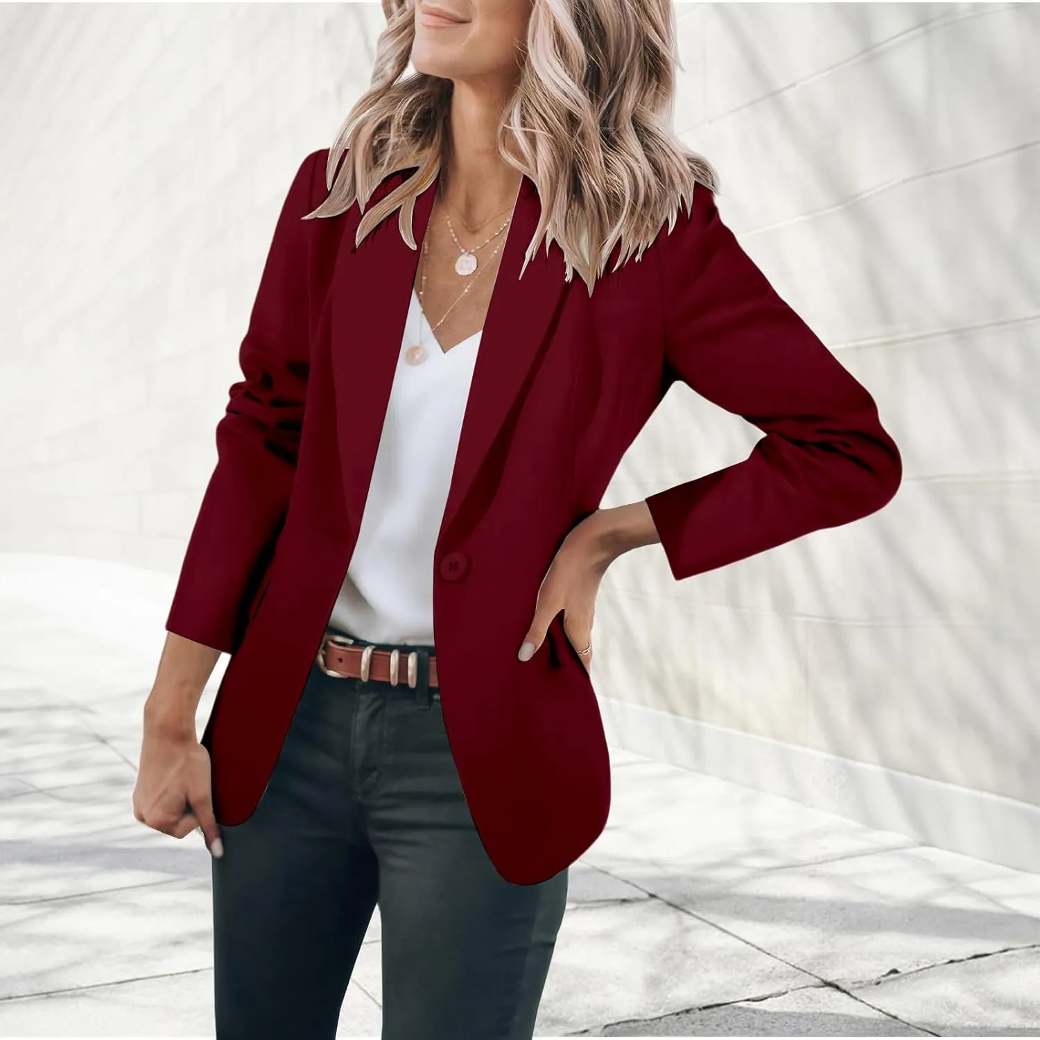 Women's Blazers Casual Lightweight Work Office Blazer Button Long Sleeve Blazers Open Front Cardigan Suit Jacket