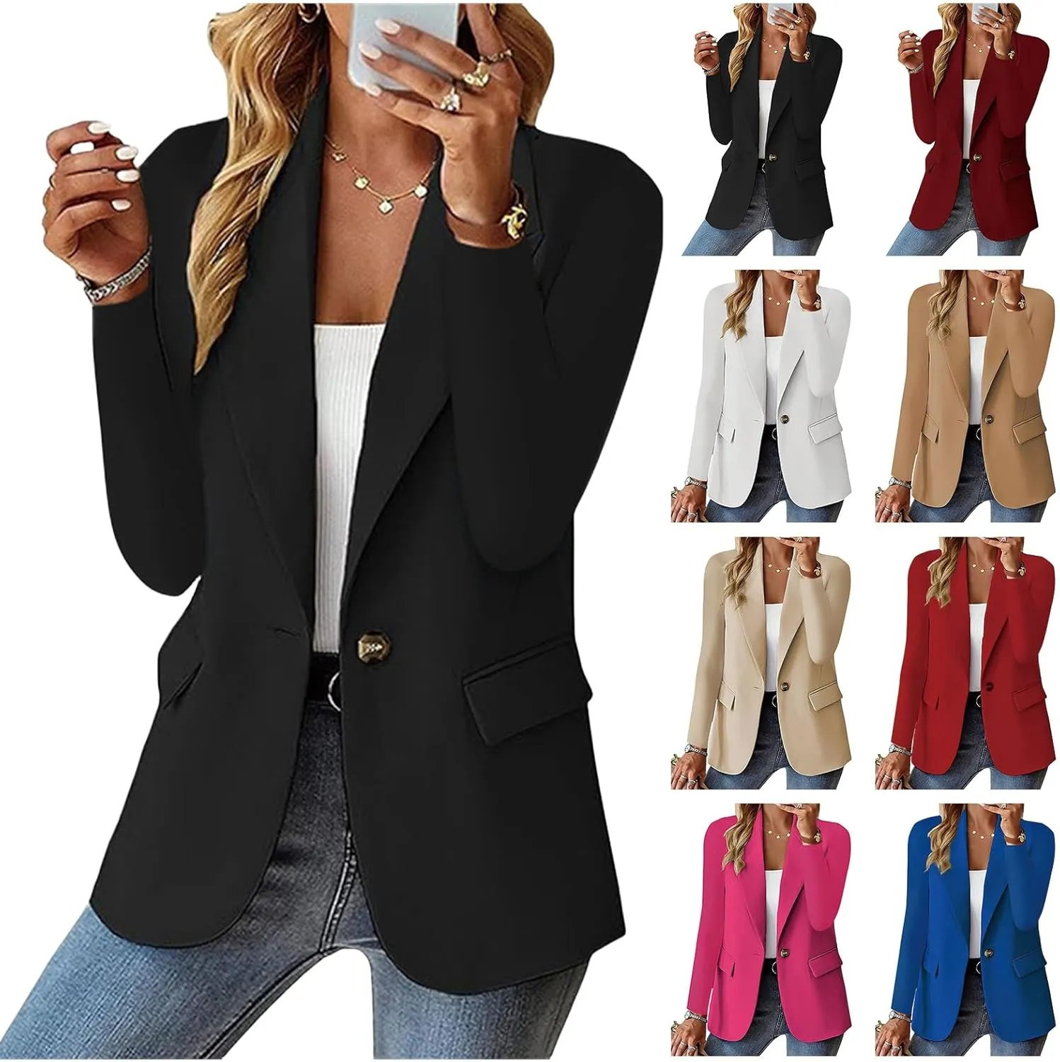Womens Blazers for Work Casual Business Dress Blazer Jackets Office Work Suit Jackets Dressy Long Sleeve Cardigan Coat
