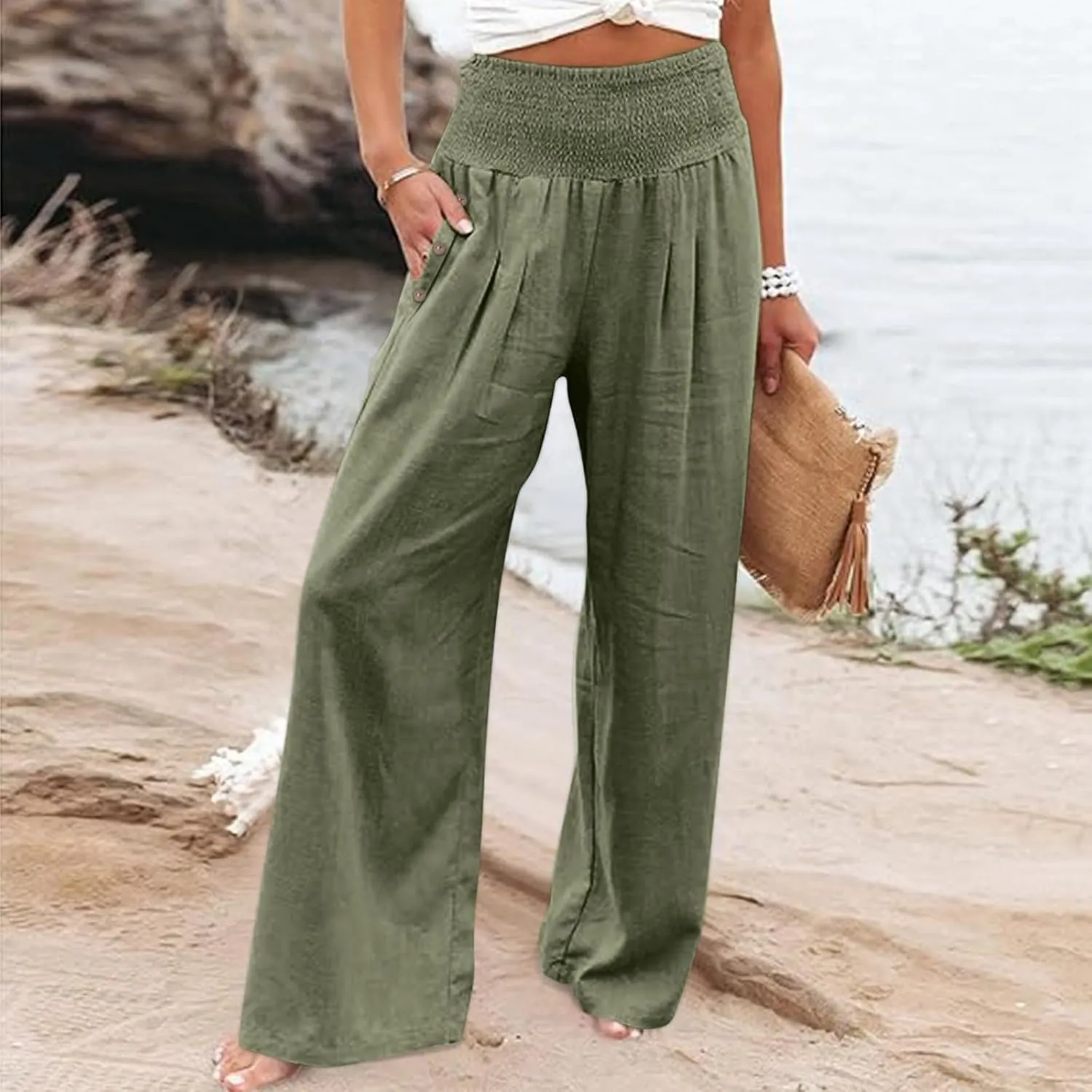 Womens Cargo Sweatpants Winter Velour Yoga Capris with Pockets High Waisted Flare Leggings