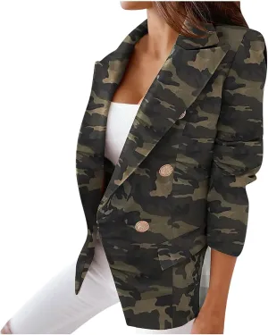 Womens Casual Blazer Jacket Long Sleeve Work 0ffice Blazer Chain Print Button Front Lapel Jackets Business Outerwear