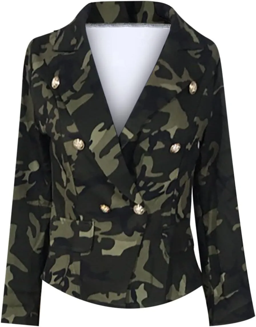 Womens Casual Blazer Jacket Long Sleeve Work 0ffice Blazer Chain Print Button Front Lapel Jackets Business Outerwear