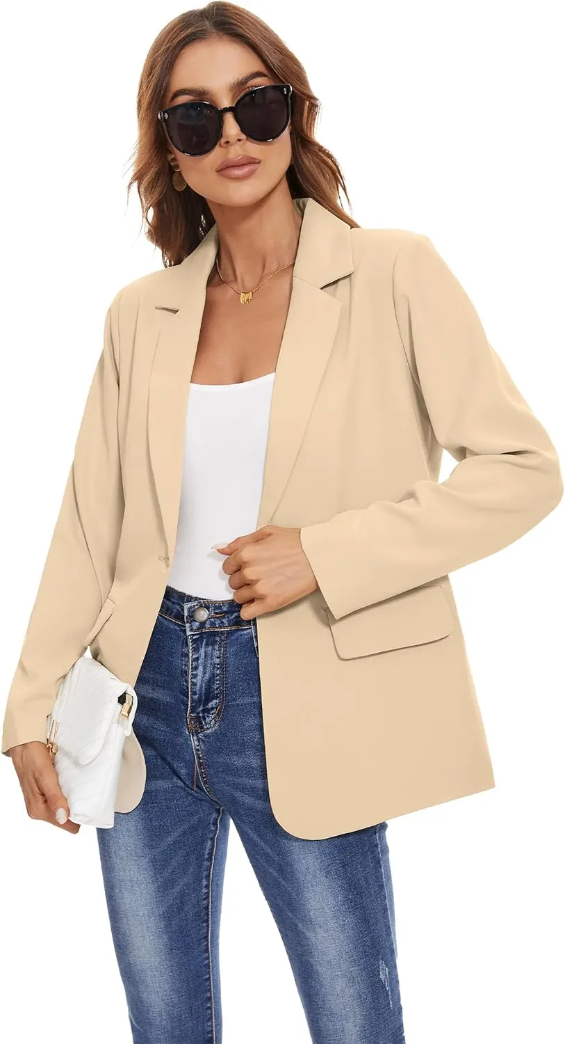 Women's Casual Blazers Long Sleeve Open Front Lapel Collar Work Office Blazers Jacket with Pockets