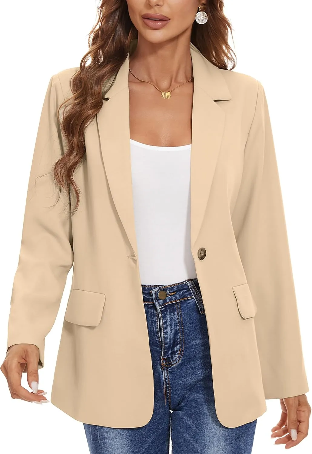 Women's Casual Blazers Long Sleeve Open Front Lapel Collar Work Office Blazers Jacket with Pockets