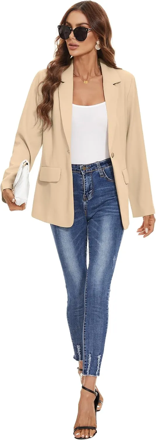 Women's Casual Blazers Long Sleeve Open Front Lapel Collar Work Office Blazers Jacket with Pockets