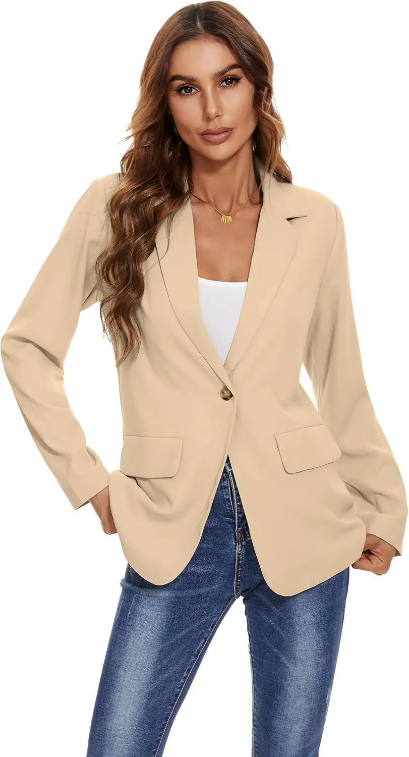 Women's Casual Blazers Long Sleeve Open Front Lapel Collar Work Office Blazers Jacket with Pockets