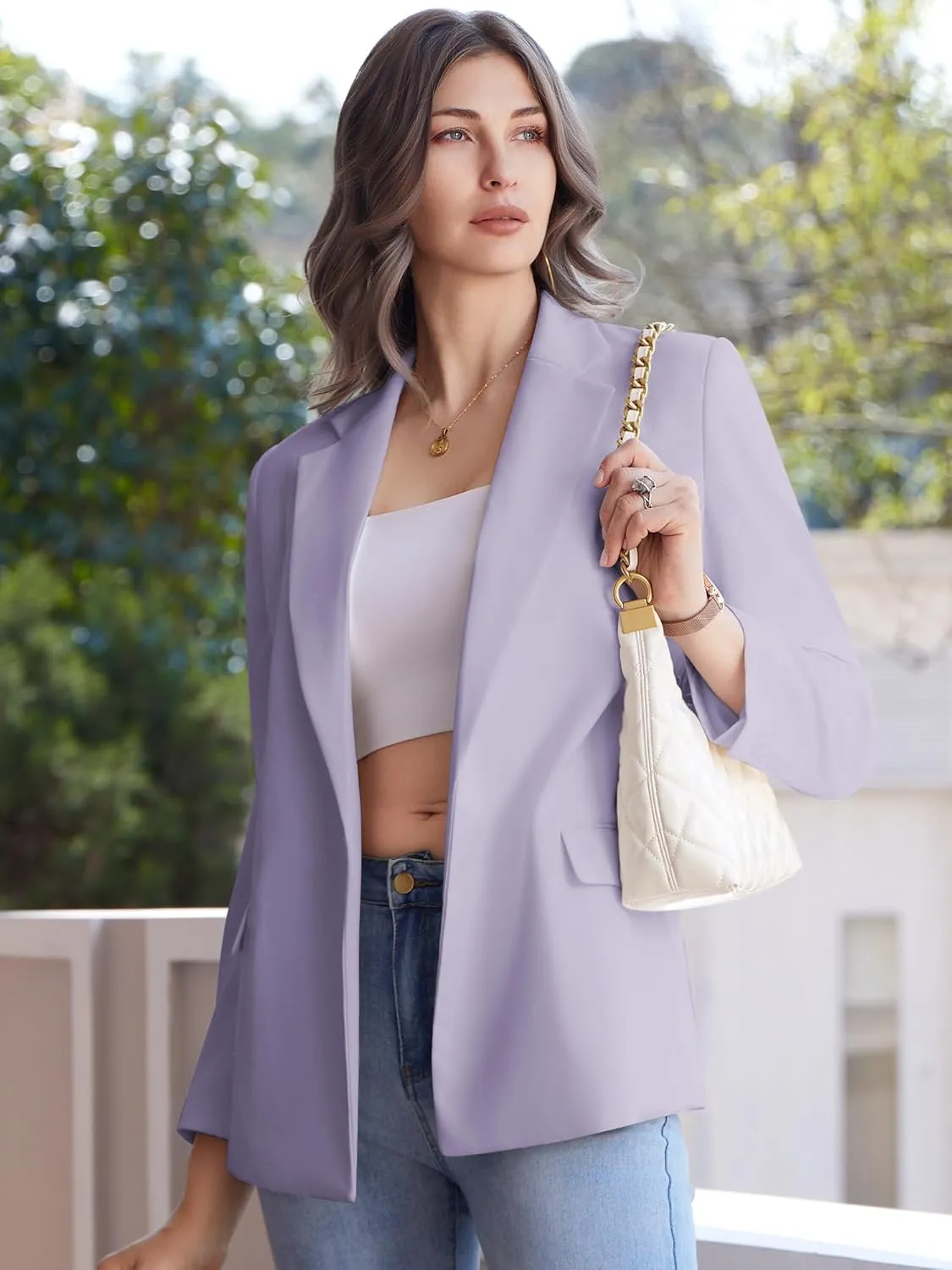 Womens Casual Blazers Long Sleeve Open Front Suit Wrap-Belted Work Office Blazers Jacket with Pockets