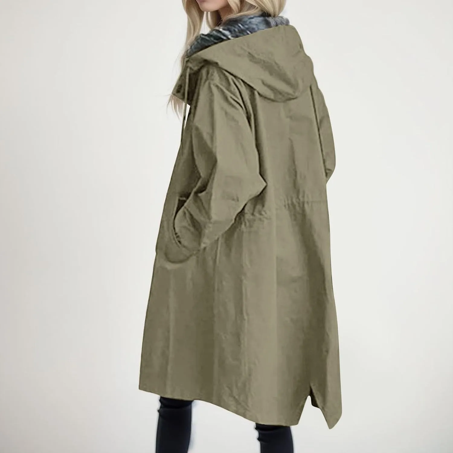 Women's Double Breasted Pea Coat Lapel Wool Blend Long Trench Jacket Winter Elegant Overcoat Outwear