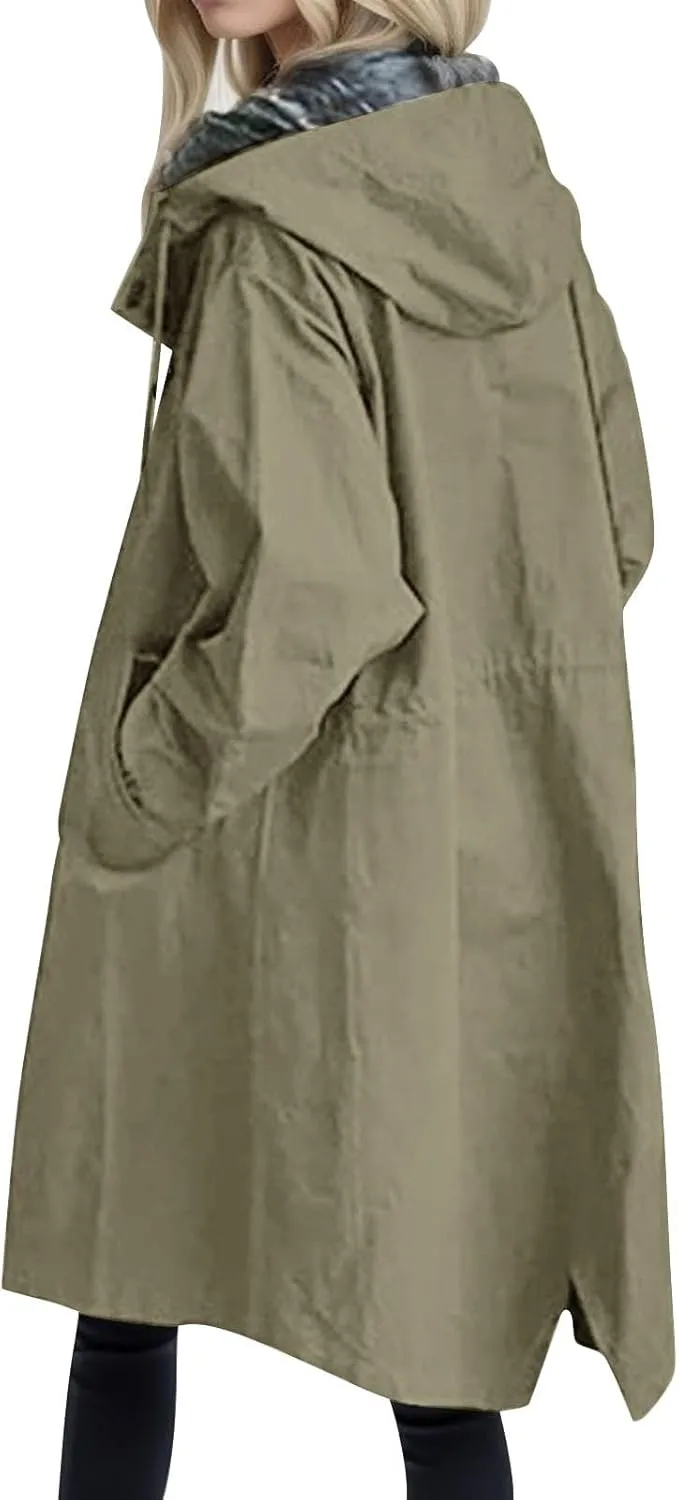 Women's Double Breasted Pea Coat Lapel Wool Blend Long Trench Jacket Winter Elegant Overcoat Outwear