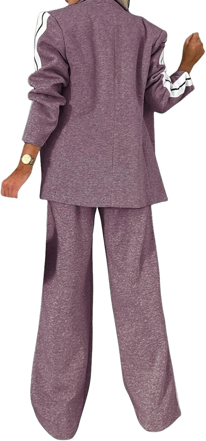 Womens Fall 2 Piece Blazer Set Oversized Jacket Wide Leg Pants Sets Lapel Button Up Blazers Business Casual Outfits Set