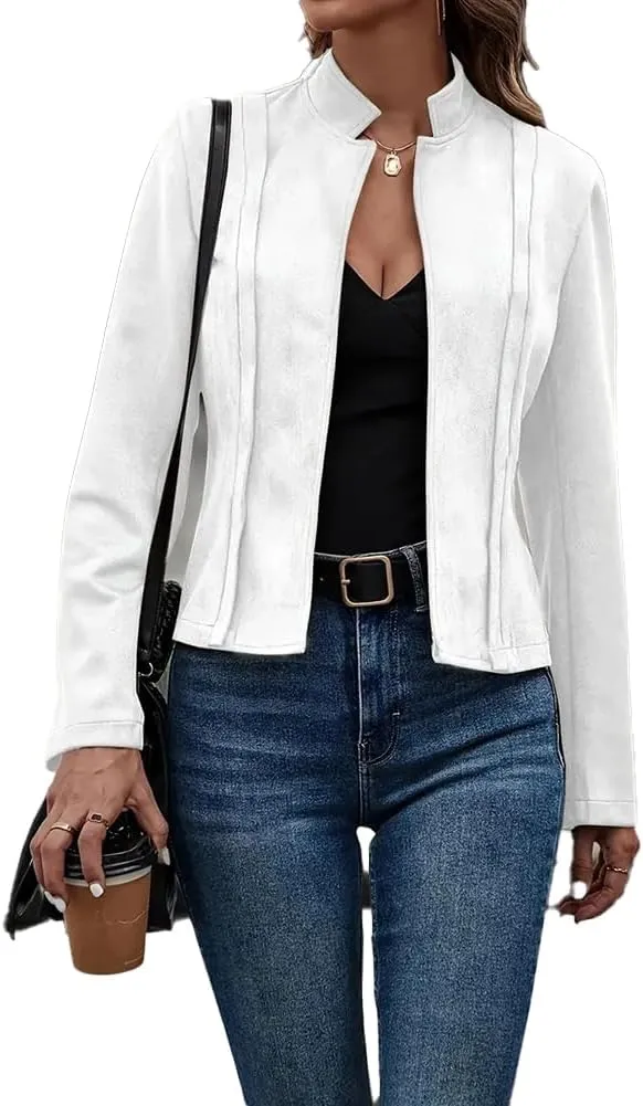 Women'S Fall Faux Suede Jackets Long Sleeve Coats Fashion Dressy Outwear cropped jackets